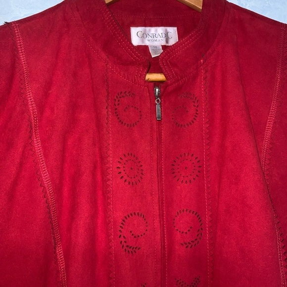 Vintage Conrad C Woman Red Faux Suede Zip Up Jacket Academia Minimalist Retro 18 - Picture 3 of 10